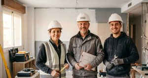Mejores empresas de reformas en Burgos: equipo profesional con cascos en obra interior