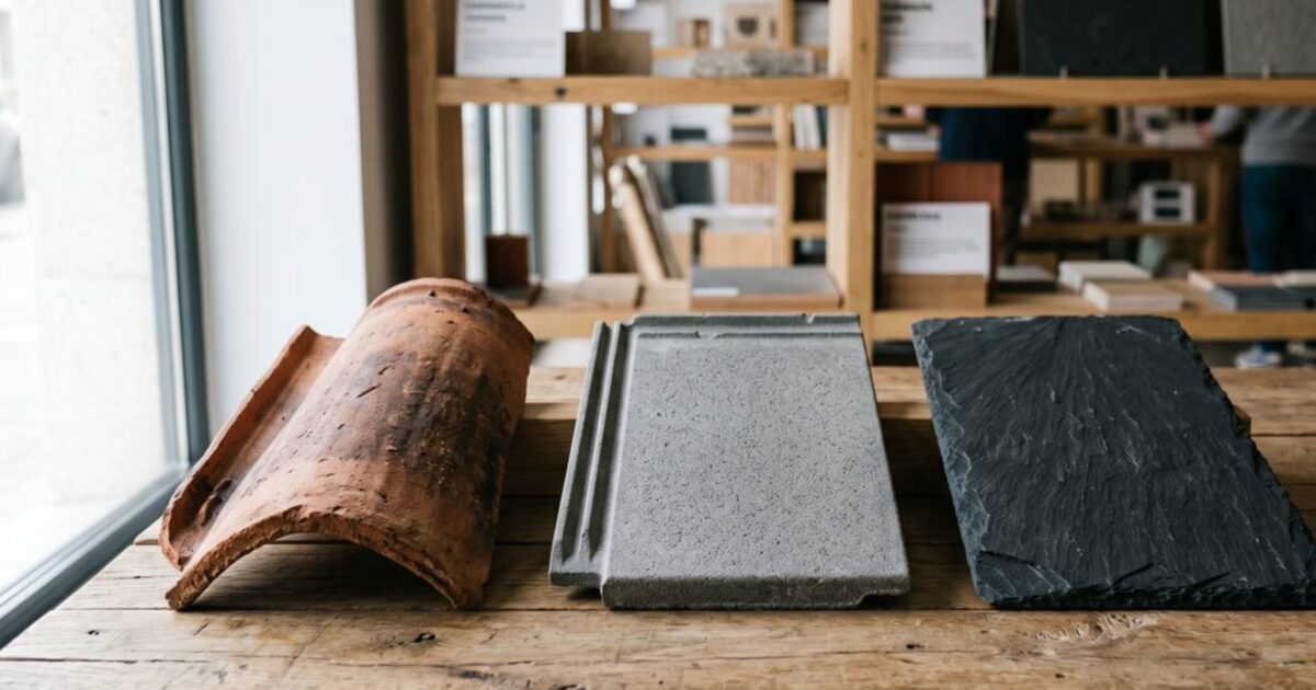 Tipos de tejas para tejados en Burgos: muestras de teja ceramica, hormigon y pizarra